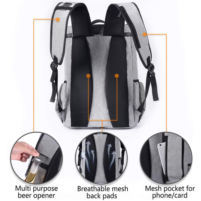 FORICH Backpack Cooler Leakproof Insulated Waterproof Backpack Cooler Bag, Lightweight Soft Beach Cooler Backpack for Men Women to Work Picnics Camping Hiking, 30 Cans(Grey) - Image 5